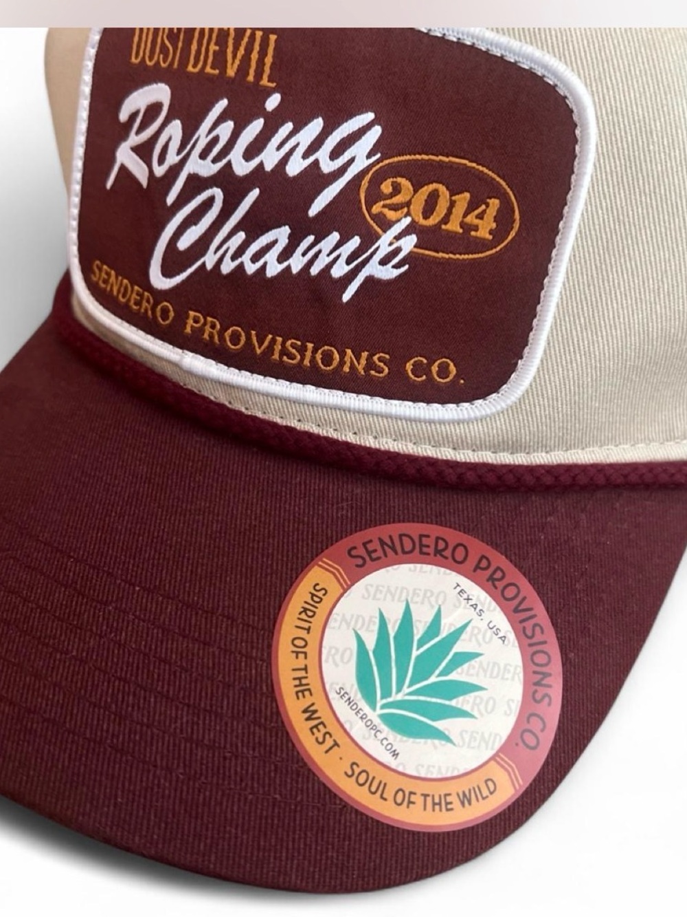 Sendero Provisions Roping Champ Trucker Hat in Maroon and Cream